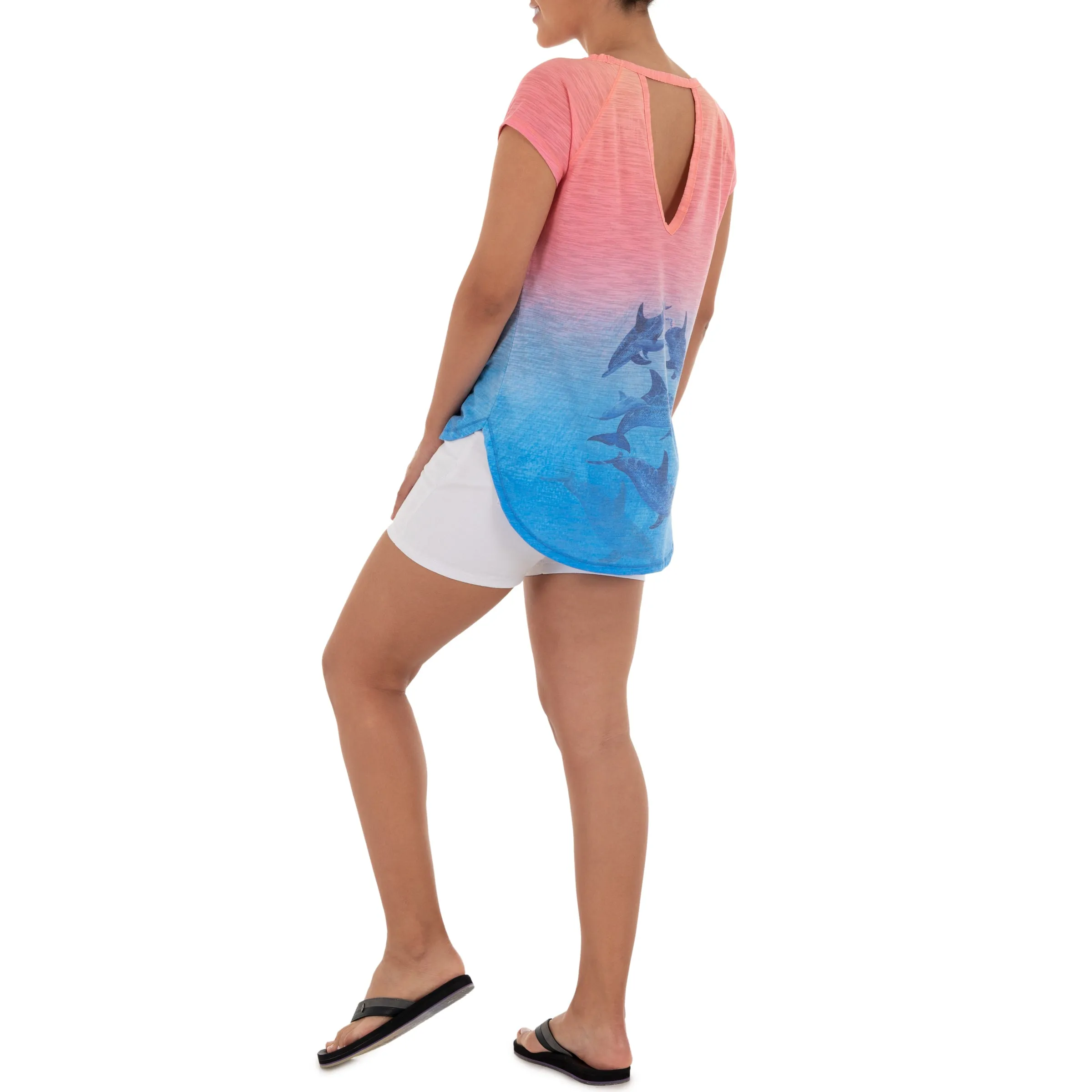 Ladies Dolphin Time Short Sleeve Pink Slub Tee