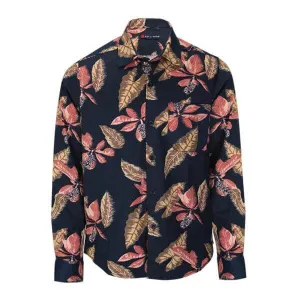 LEAF PRINT POLISH FABRIC LONG SLEEVE SHIRT FOR BOYS