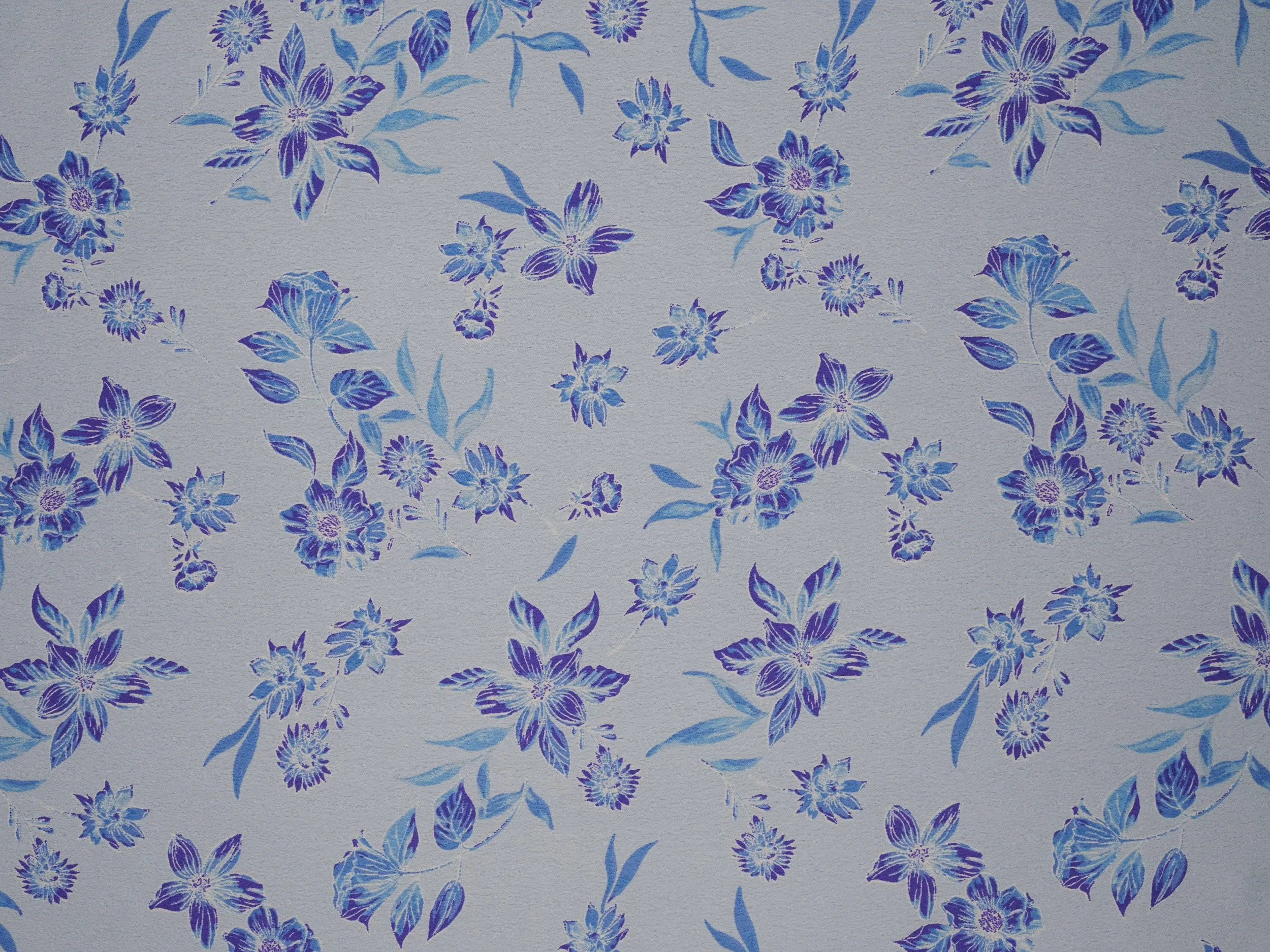 Light blue  and purple   floral   print -  silky satin  Lightweight   fabric