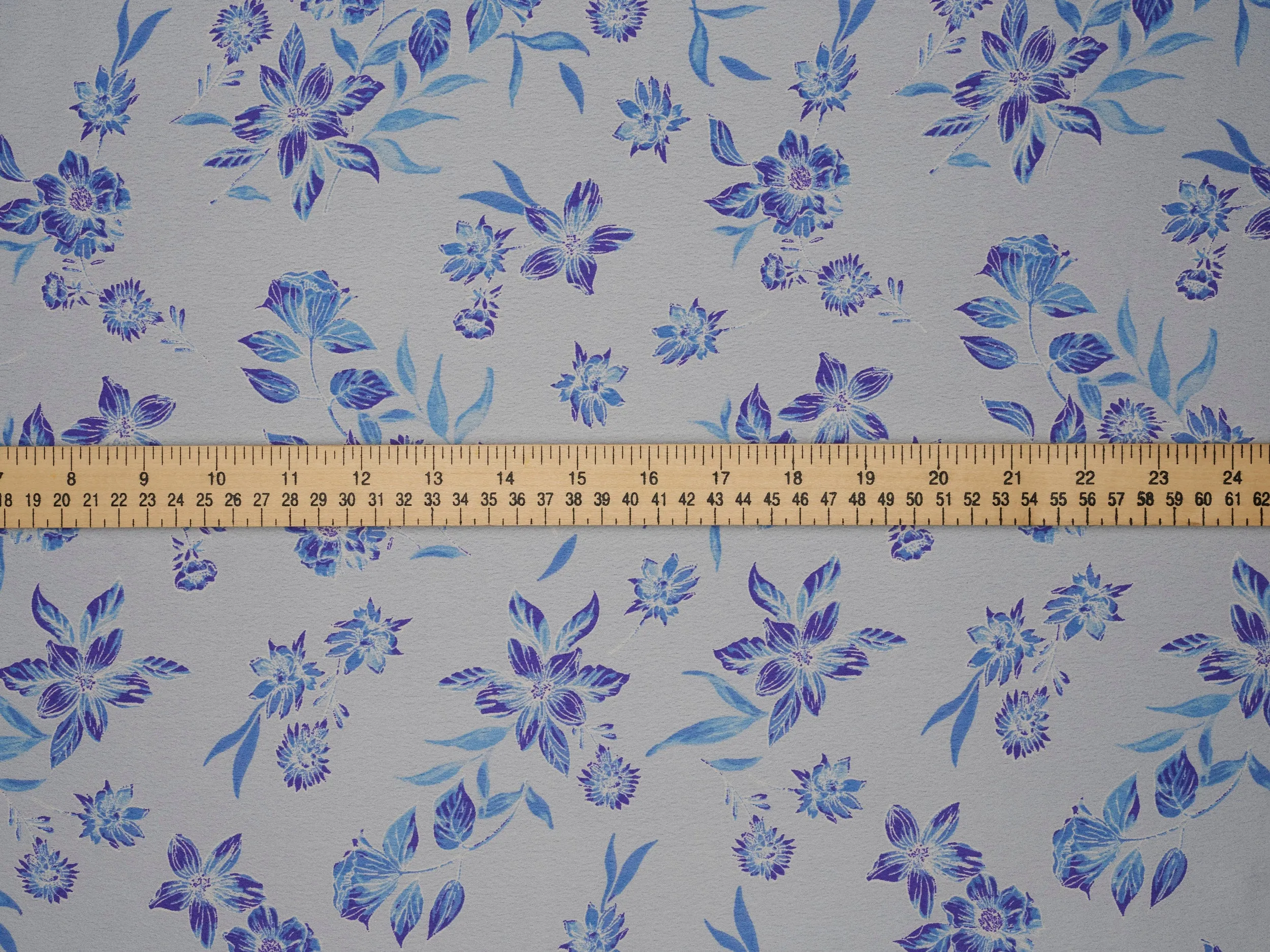 Light blue  and purple   floral   print -  silky satin  Lightweight   fabric