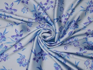 Light blue  and purple   floral   print -  silky satin  Lightweight   fabric