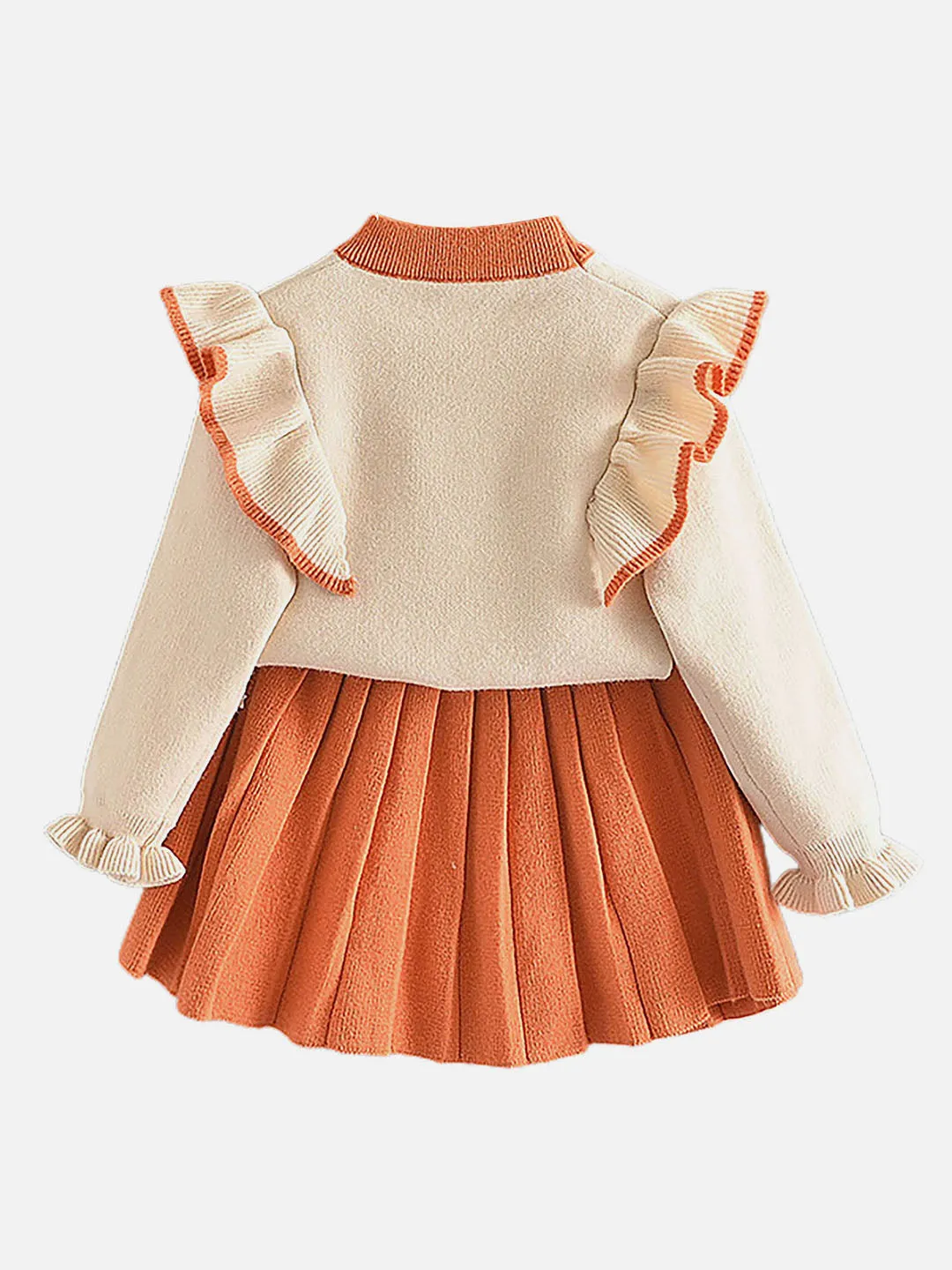 Little Surprise Box Orange Ruffled Shoulder 2 pcs Sweatshirt & Skirt Winterwear set for Girls