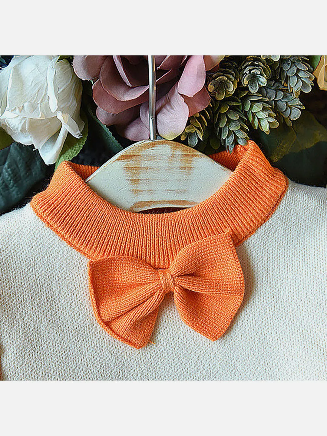 Little Surprise Box Orange Ruffled Shoulder 2 pcs Sweatshirt & Skirt Winterwear set for Girls
