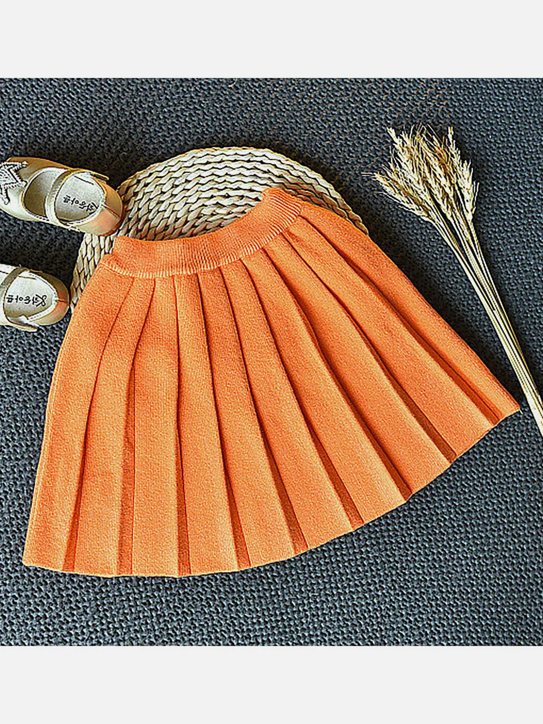 Little Surprise Box Orange Ruffled Shoulder 2 pcs Sweatshirt & Skirt Winterwear set for Girls