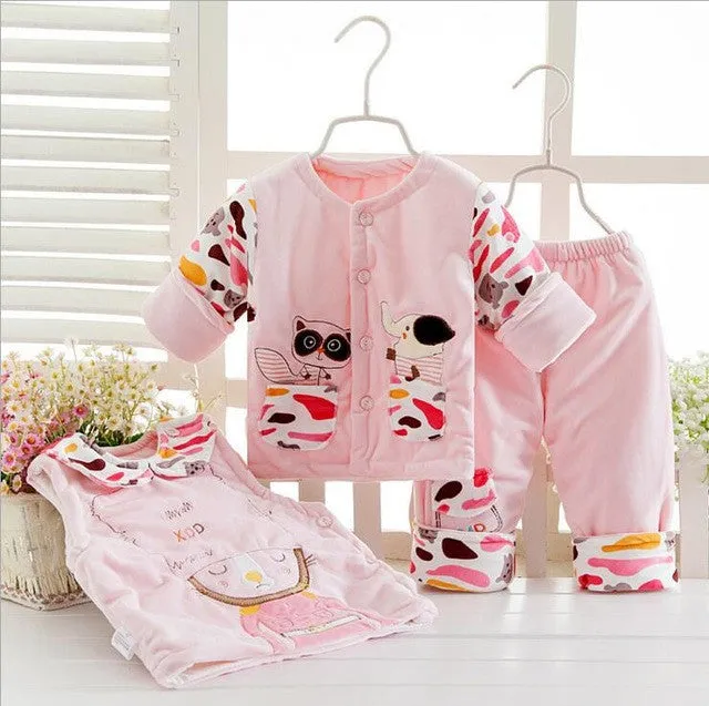 New 2016 Newborn Baby Boys and Girls Clothing Set The Winter Clothes For Infant Padded Bodysuits 3 Pcs Set Warm Outerwear