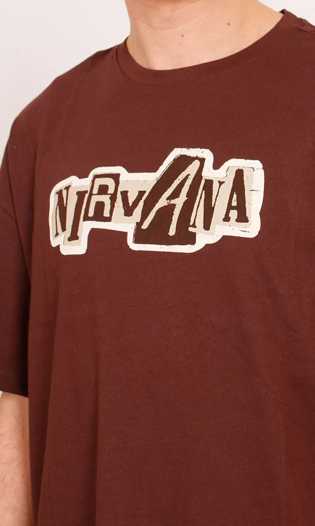O203127 - Nirvana Band Graphic T-Shirt  Brown