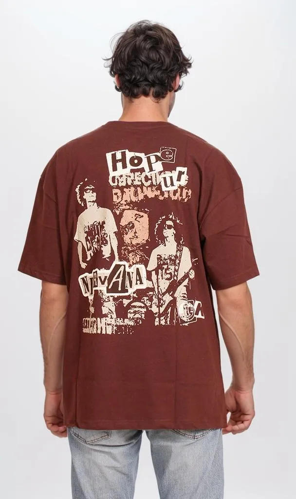 O203127 - Nirvana Band Graphic T-Shirt  Brown