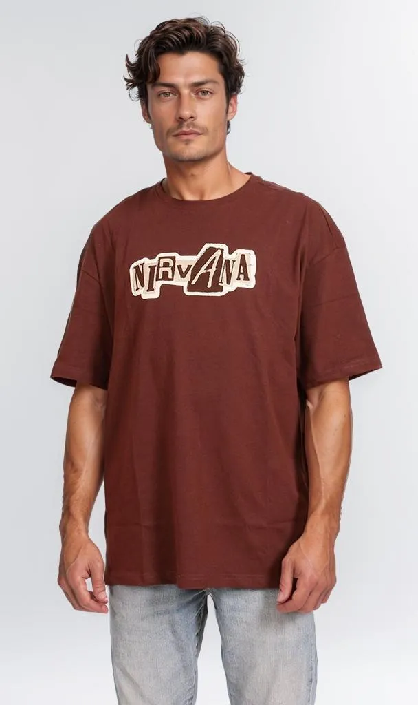 O203127 - Nirvana Band Graphic T-Shirt  Brown