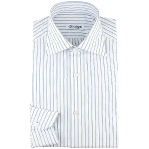 Poplin Semi Spread Shirt - White / Blue - Ticking Stripe - Regular Fit