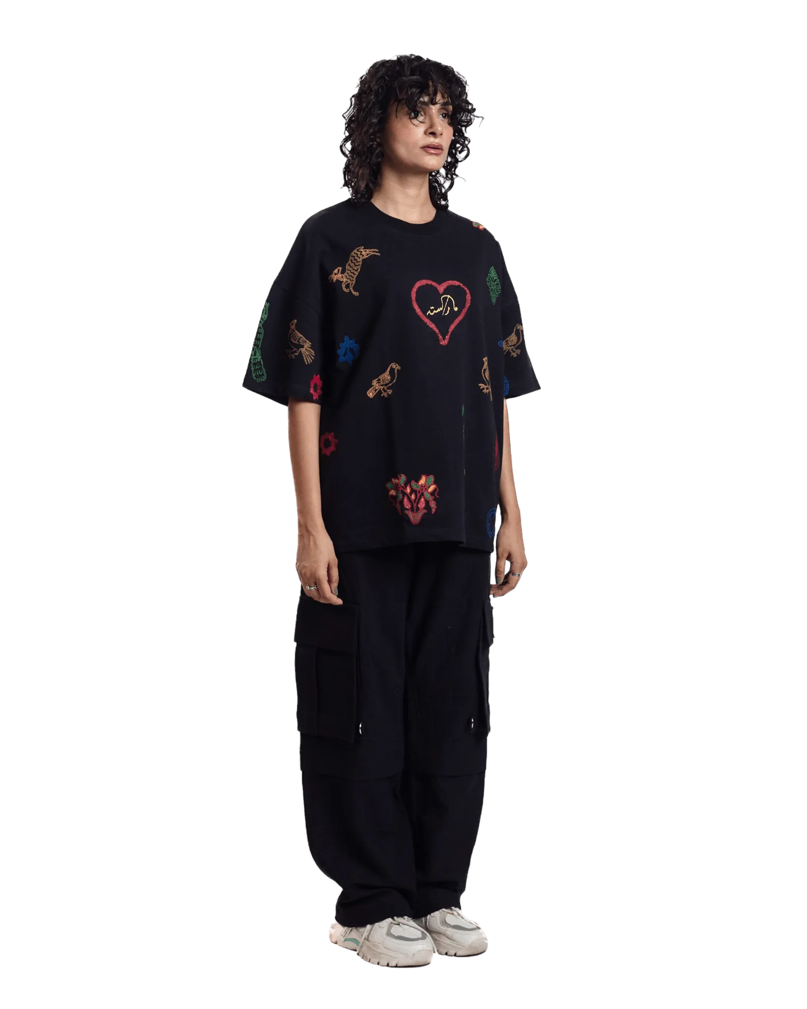 "HERITAGE HEART" BLOCK PRINTED BLACK T-SHIRT