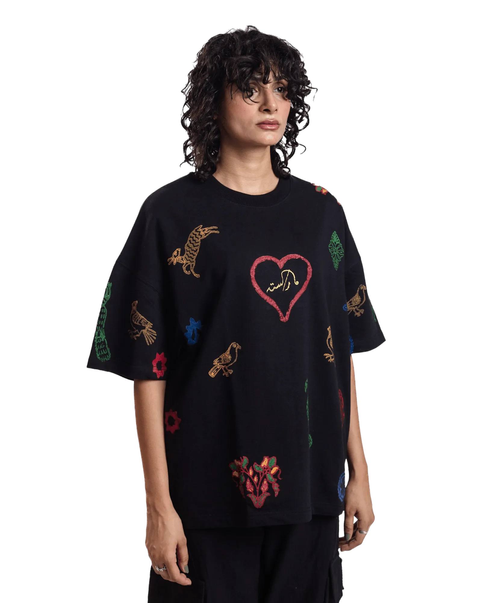 "HERITAGE HEART" BLOCK PRINTED BLACK T-SHIRT