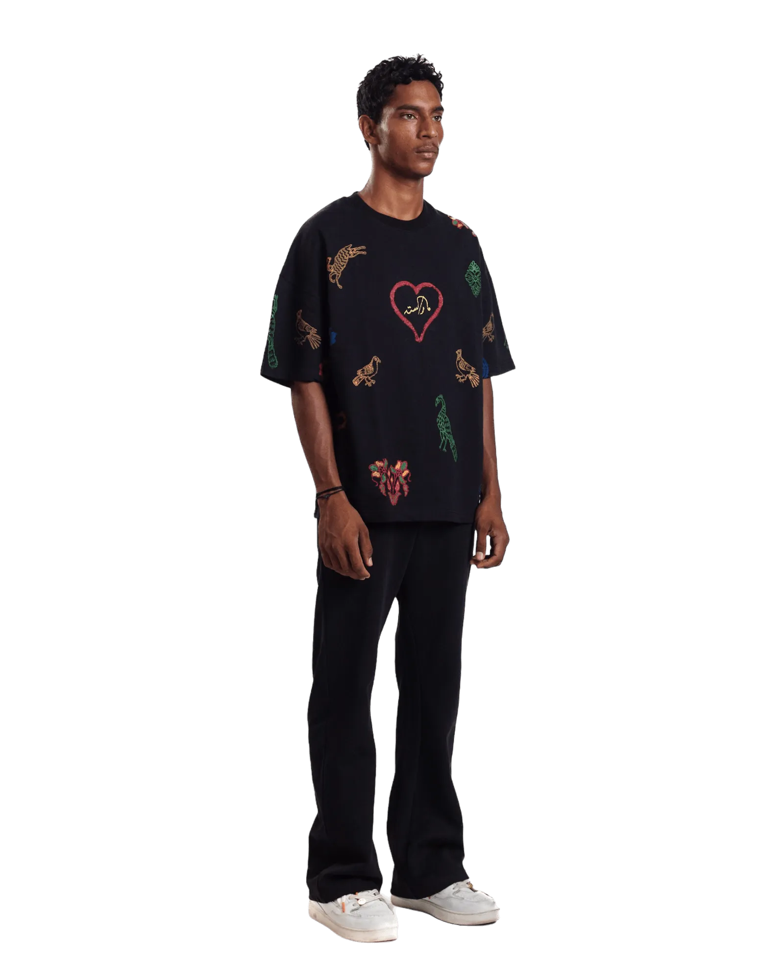 "HERITAGE HEART" BLOCK PRINTED BLACK T-SHIRT