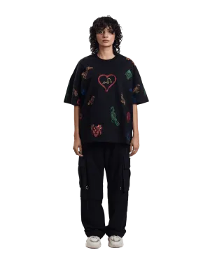 "HERITAGE HEART" BLOCK PRINTED BLACK T-SHIRT