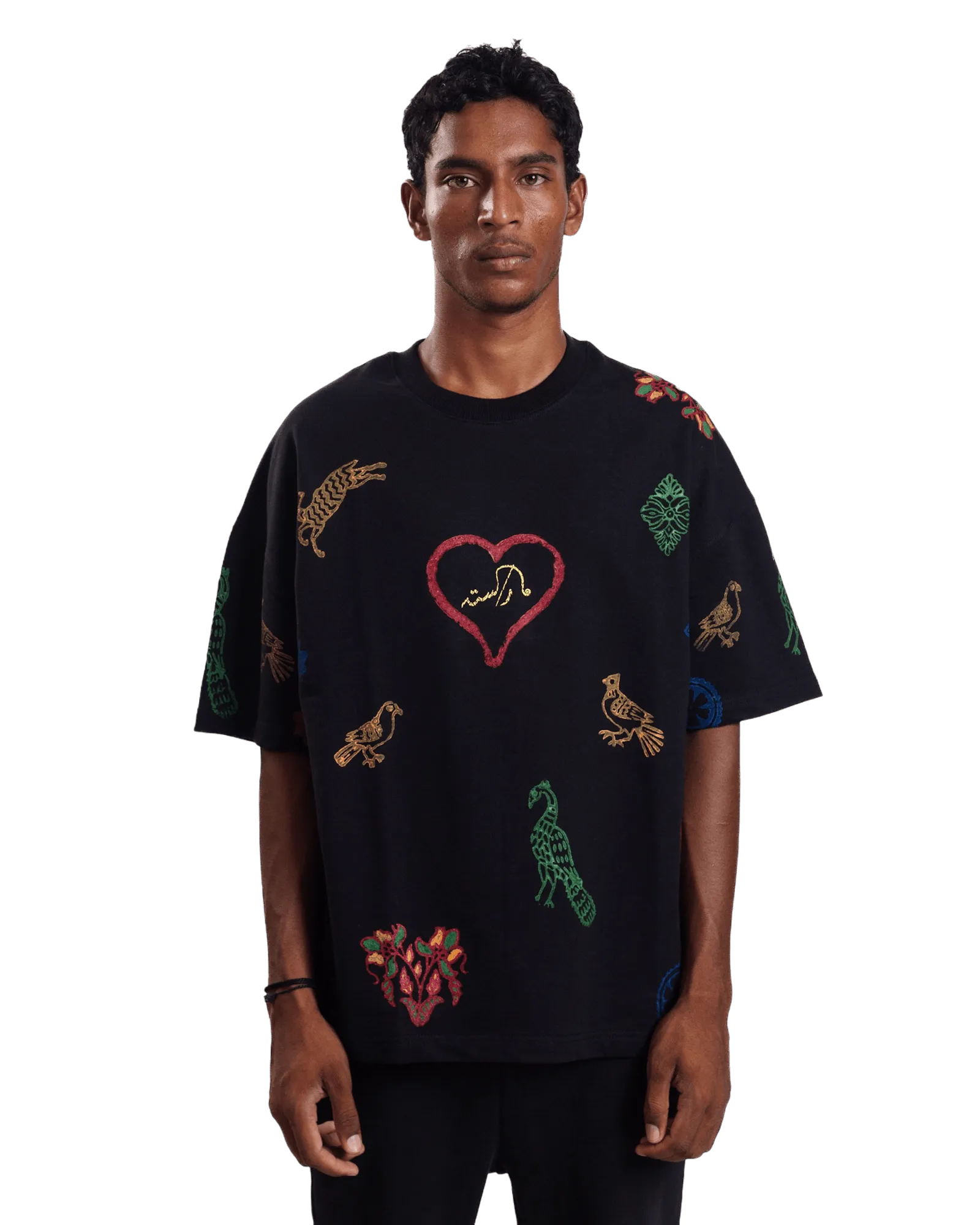 "HERITAGE HEART" BLOCK PRINTED BLACK T-SHIRT