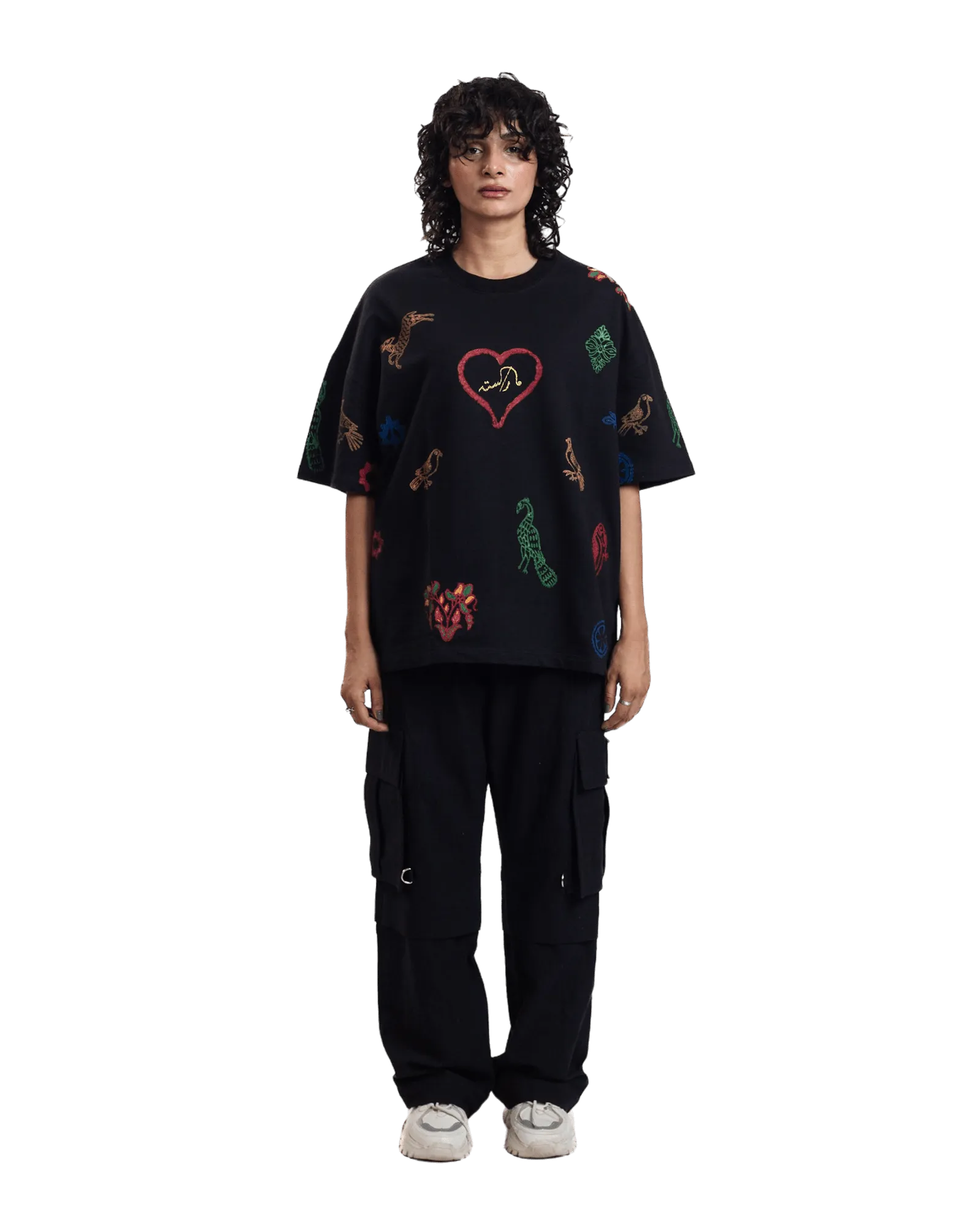 "HERITAGE HEART" BLOCK PRINTED BLACK T-SHIRT