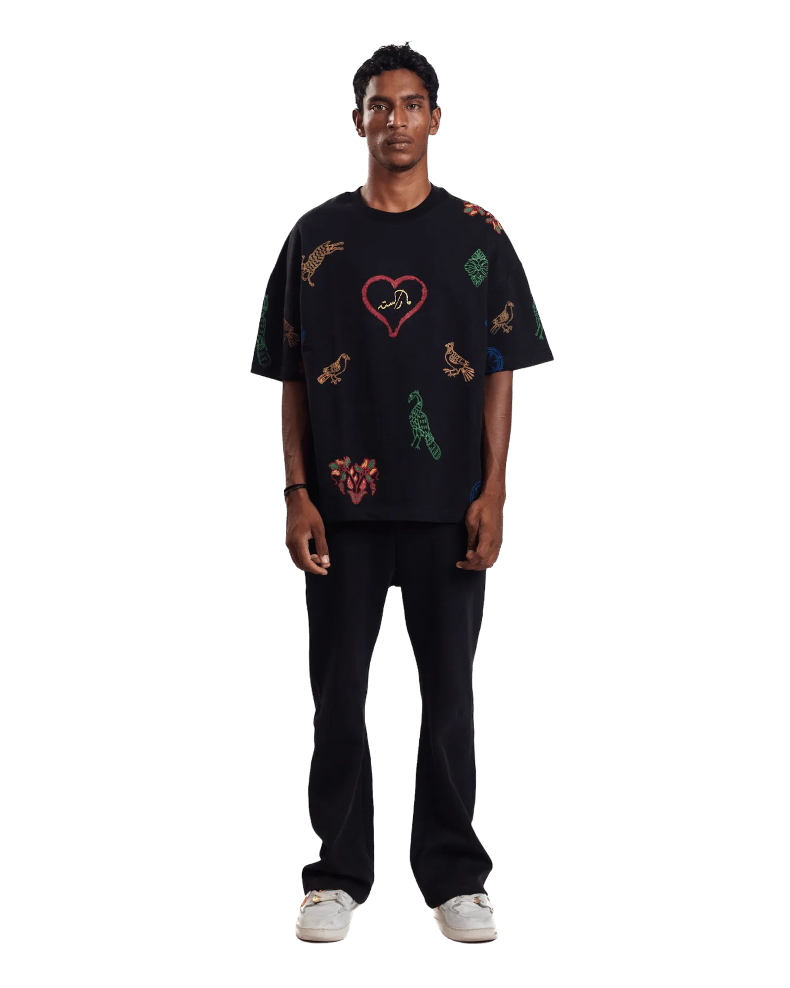 "HERITAGE HEART" BLOCK PRINTED BLACK T-SHIRT