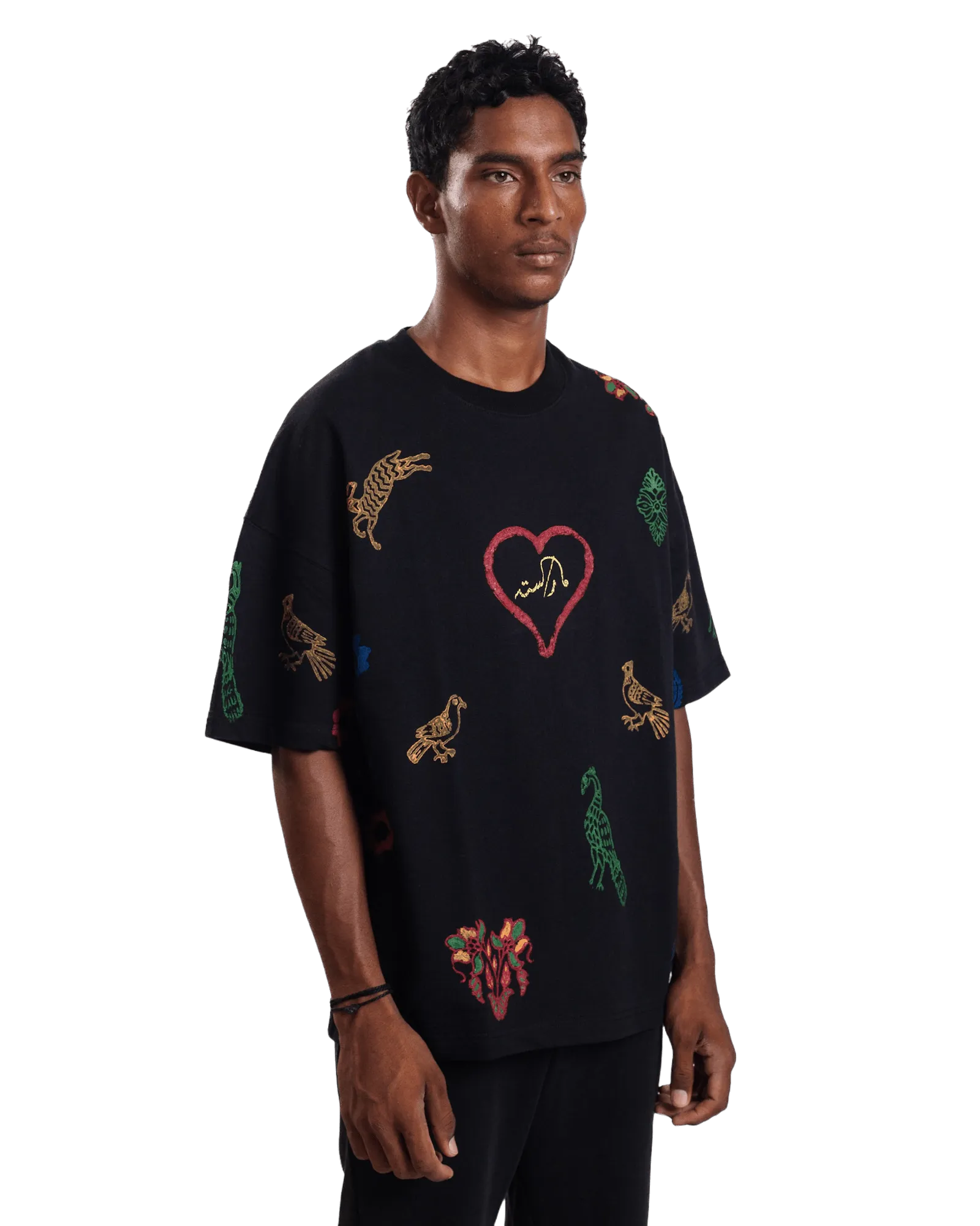 "HERITAGE HEART" BLOCK PRINTED BLACK T-SHIRT
