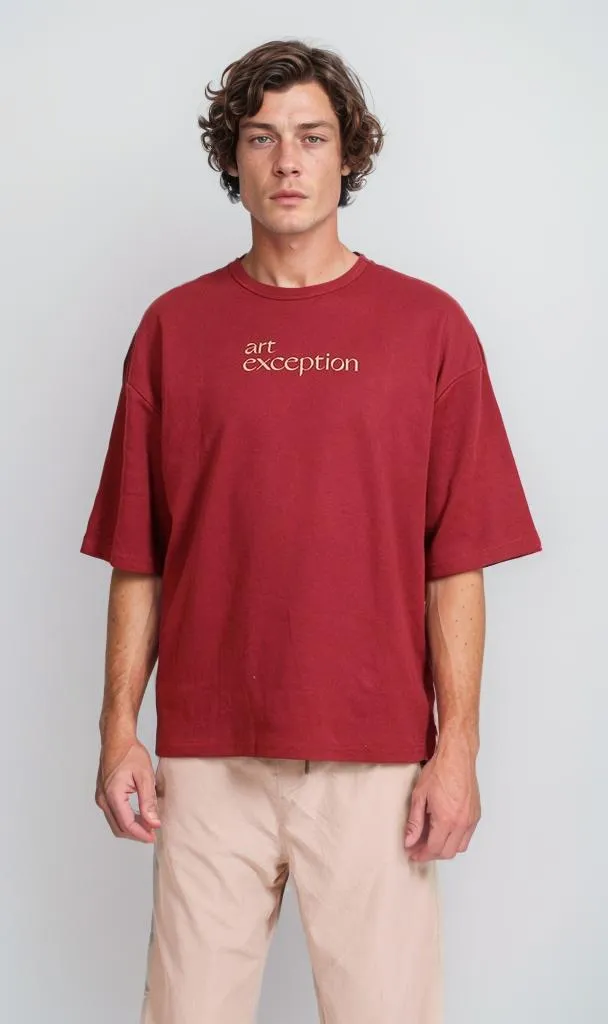 R206754 - Graphic Printed Oversized T-Shirt - Burgundy