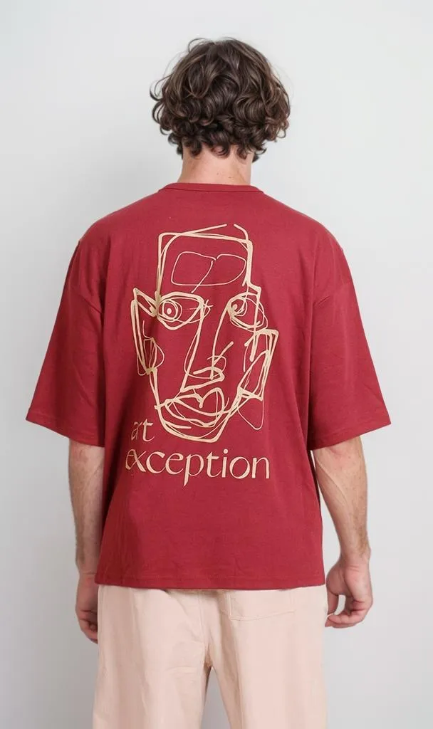R206754 - Graphic Printed Oversized T-Shirt - Burgundy