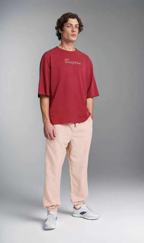 R206754 - Graphic Printed Oversized T-Shirt - Burgundy