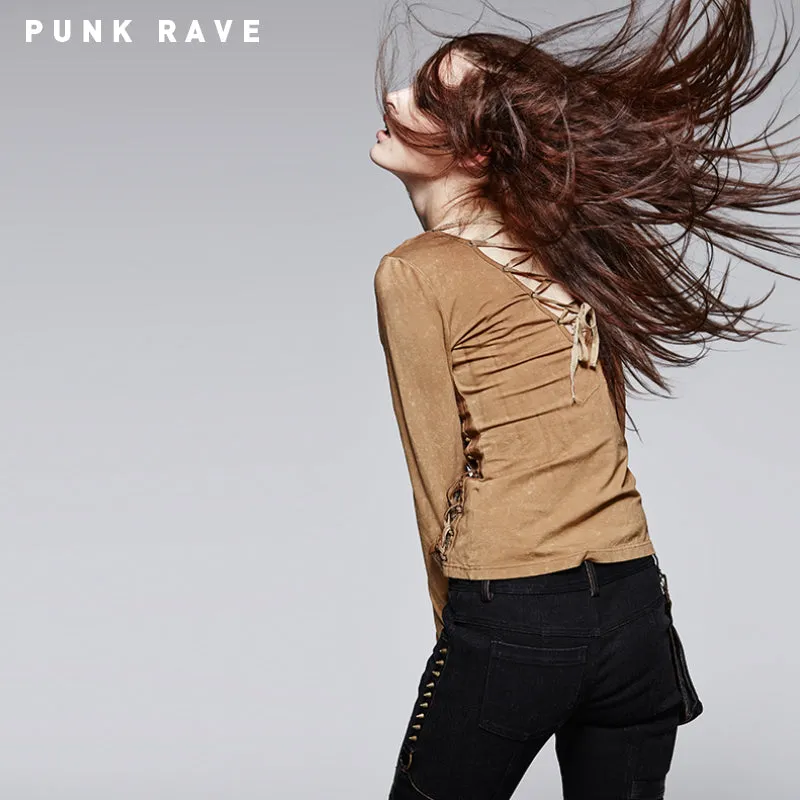 T-378 Coffee Bulk Blank Vintage Long Sleeve Punk Shirts