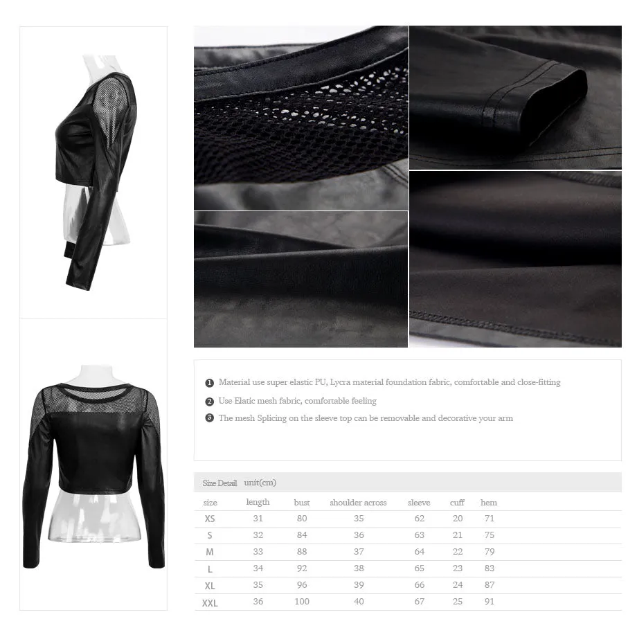 T-410 Fashion Old Skull Long Sleeve Mesh Fabric Leather Punk Shirts