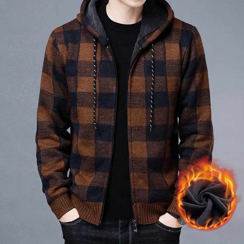 Winter 2023 New Men's Fleece Thickened Cardigan Knit Sweater