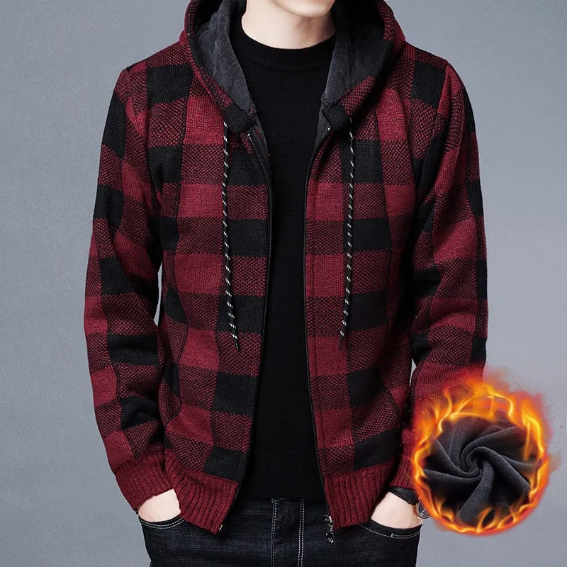Winter 2023 New Men's Fleece Thickened Cardigan Knit Sweater