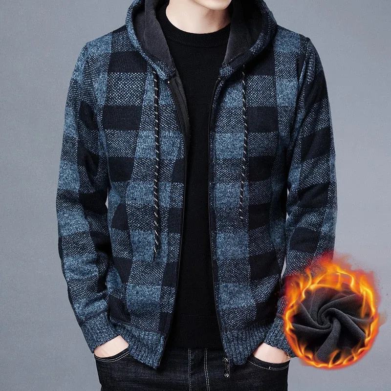 Winter 2023 New Men's Fleece Thickened Cardigan Knit Sweater