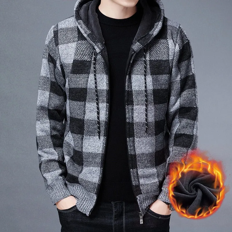 Winter 2023 New Men's Fleece Thickened Cardigan Knit Sweater