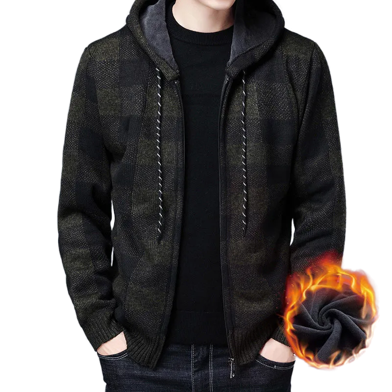 Winter 2023 New Men's Fleece Thickened Cardigan Knit Sweater