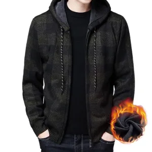 Winter 2023 New Men's Fleece Thickened Cardigan Knit Sweater