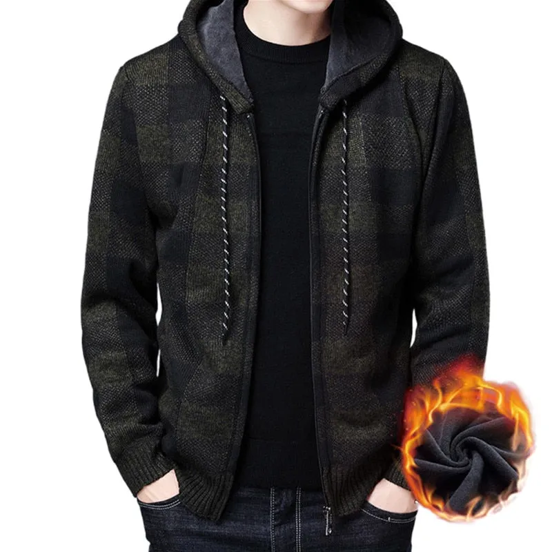 Winter 2023 New Men's Fleece Thickened Cardigan Knit Sweater